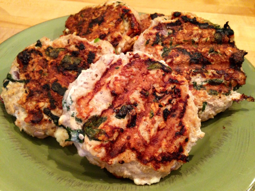 SunDried Tomato, Spinach & Feta Turkey Burgers