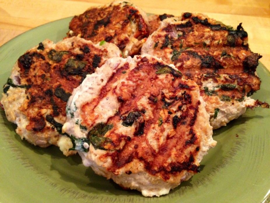 Sun-Dried Tomato, Spinach & Feta Turkey Burgers