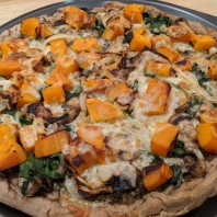 Butternut Squash Pizza with Onions, Mushrooms & Spinach