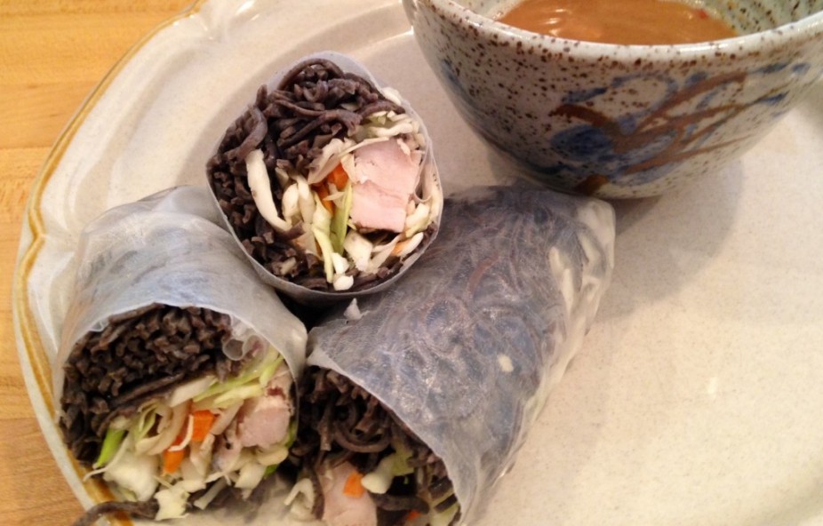 Black Bean Pasta & Chicken Summer Rolls With Thai Peanut Sauce