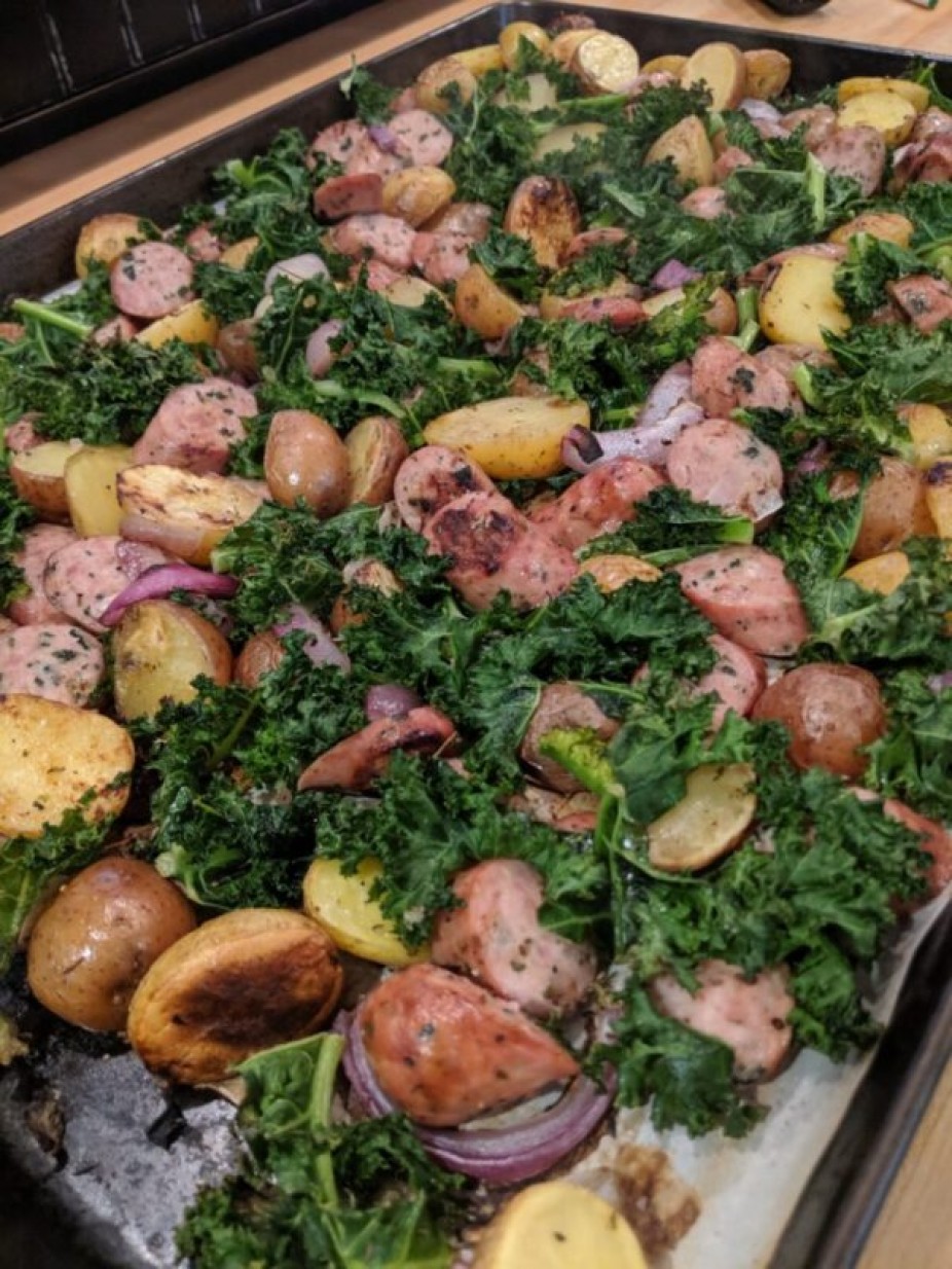 One Pan Potato, Sausage & Kale